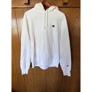 Champion Reverse Weave Hoodie Mens Medium White Pullover Sweatshirt Logo
